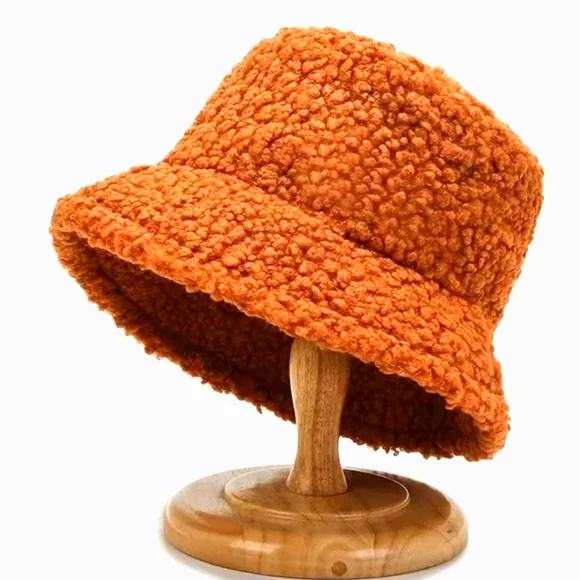 Gorgeous Fall Winter Wool Sherpa Style Bucket Hat Adjustable Unique Cozy Vegan Sherpa Bucket Hat: Quilted Winter Warmth for  main image 2